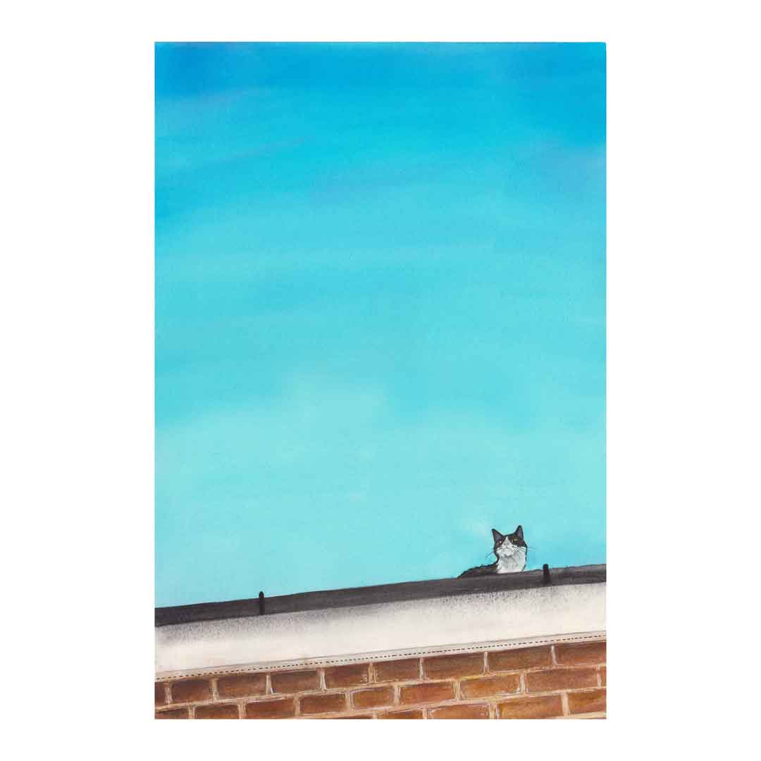 Cat art, cat on a roof, art print, watercolour cats