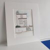 Drawing of house, house sketch, ink, painting