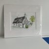 Drawing of house, house sketch, ink, painting