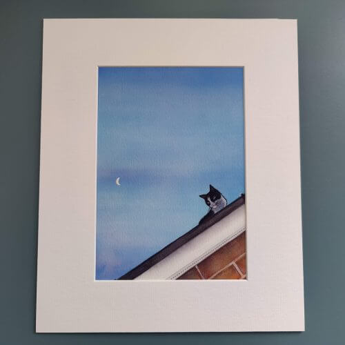 Cat giclee art print, cat art, cat on the roof, peg,